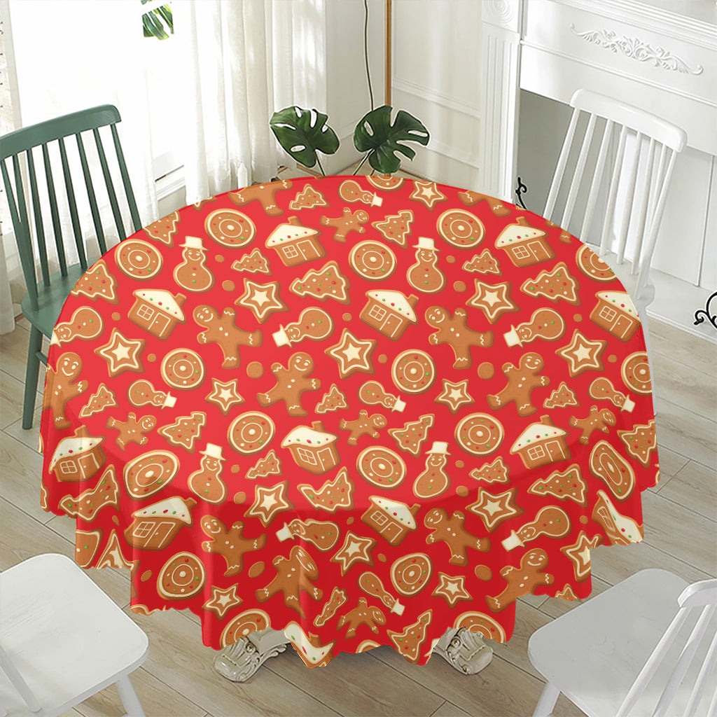 Xmas Gingerbread Pattern Print Waterproof Round Tablecloth