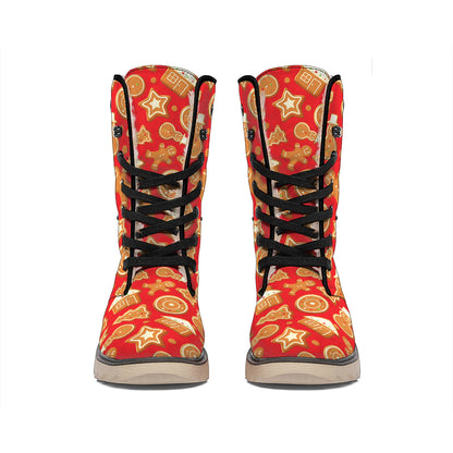 Xmas Gingerbread Pattern Print Winter Boots