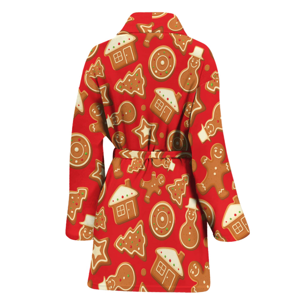 Xmas Gingerbread Pattern Print Women's Bathrobe