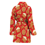 Xmas Gingerbread Pattern Print Women's Bathrobe