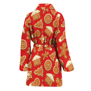 Xmas Gingerbread Pattern Print Women's Bathrobe