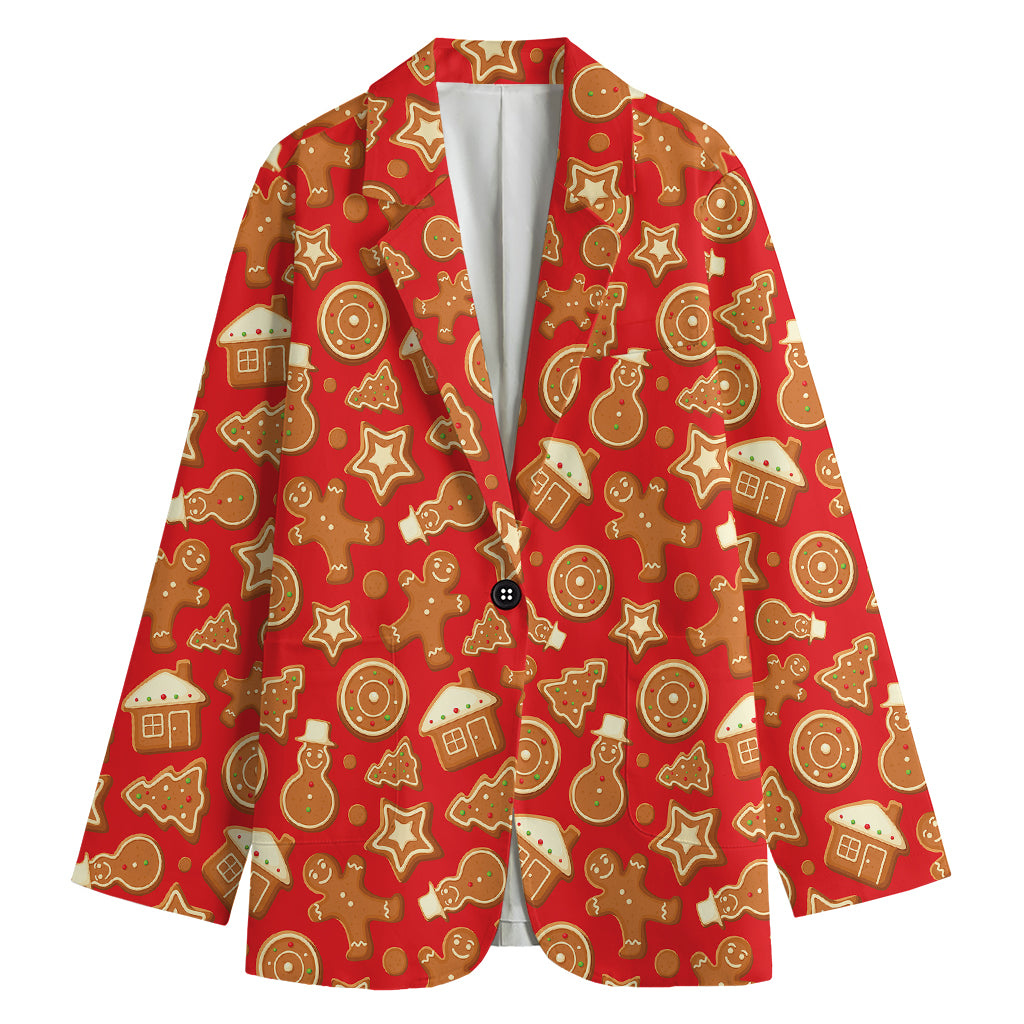 Xmas Gingerbread Pattern Print Women's Blazer
