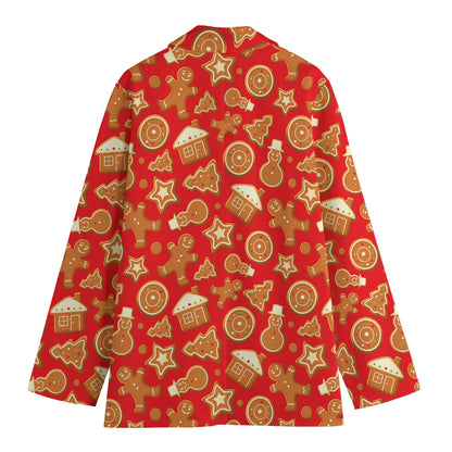 Xmas Gingerbread Pattern Print Women's Blazer