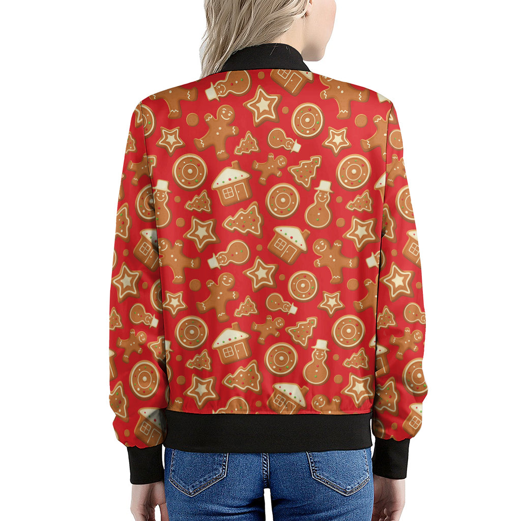 Xmas Gingerbread Pattern Print Women's Bomber Jacket