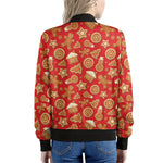 Xmas Gingerbread Pattern Print Women's Bomber Jacket