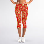 Xmas Gingerbread Pattern Print Women's Capri Leggings