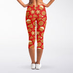 Xmas Gingerbread Pattern Print Women's Capri Leggings
