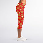Xmas Gingerbread Pattern Print Women's Capri Leggings
