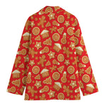 Xmas Gingerbread Pattern Print Women's Cotton Blazer