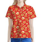 Xmas Gingerbread Pattern Print Women's Polo Shirt