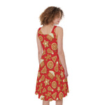 Xmas Gingerbread Pattern Print Women's Sleeveless Dress