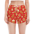 Xmas Gingerbread Pattern Print Women's Split Running Shorts