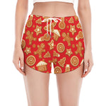 Xmas Gingerbread Pattern Print Women's Split Running Shorts