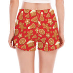 Xmas Gingerbread Pattern Print Women's Split Running Shorts