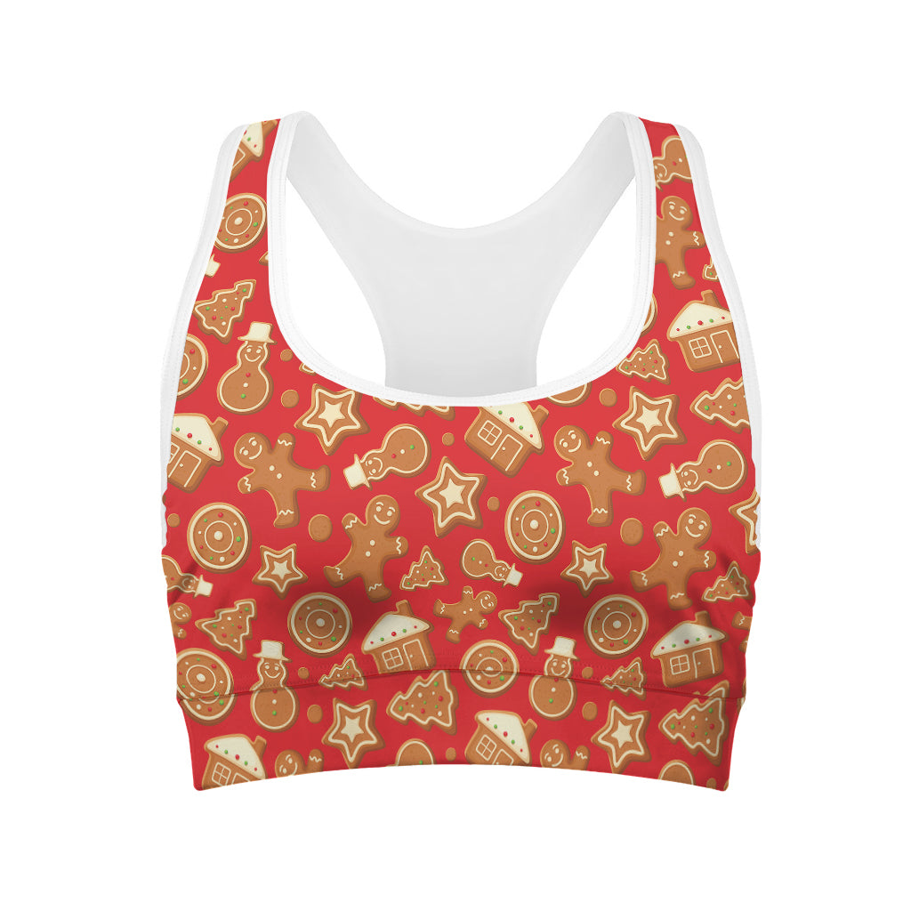 Xmas Gingerbread Pattern Print Women's Sports Bra
