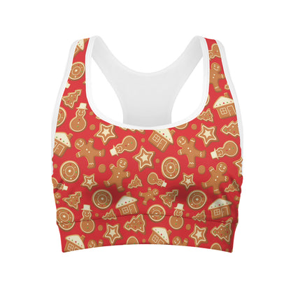 Xmas Gingerbread Pattern Print Women's Sports Bra