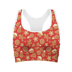 Xmas Gingerbread Pattern Print Women's Sports Bra
