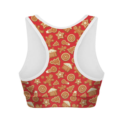 Xmas Gingerbread Pattern Print Women's Sports Bra