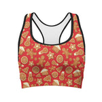 Xmas Gingerbread Pattern Print Women's Sports Bra