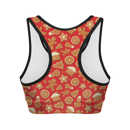 Xmas Gingerbread Pattern Print Women's Sports Bra