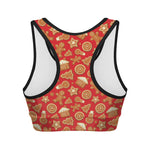Xmas Gingerbread Pattern Print Women's Sports Bra