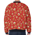 Xmas Gingerbread Pattern Print Zip Sleeve Bomber Jacket