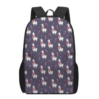 Xmas Llama Pattern Print 17 Inch Backpack