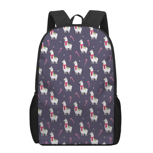 Xmas Llama Pattern Print 17 Inch Backpack