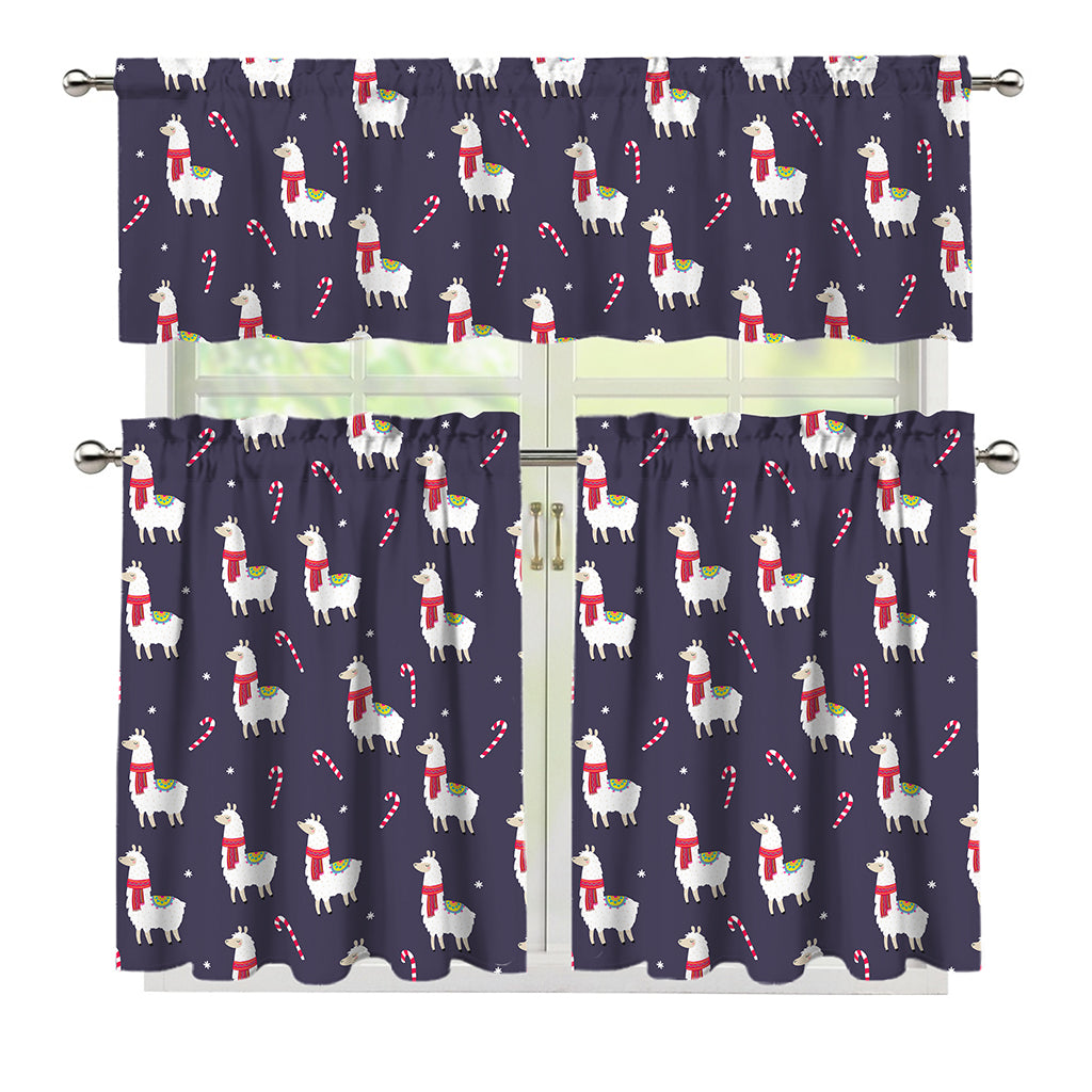Xmas Llama Pattern Print 3 Piece Kitchen Curtains
