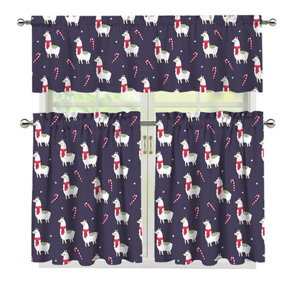 Xmas Llama Pattern Print 3 Piece Kitchen Curtains