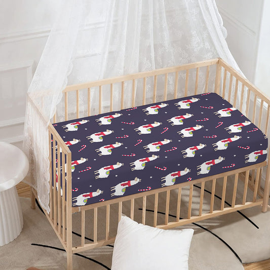 Xmas Llama Pattern Print Baby Crib Sheet