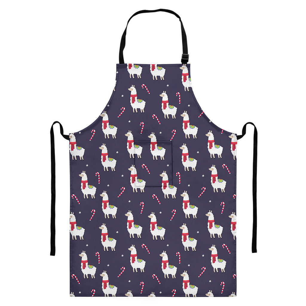 Xmas Llama Pattern Print Bib Apron With Pocket