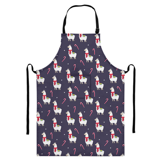 Xmas Llama Pattern Print Bib Apron With Pocket