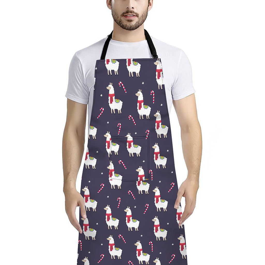 Xmas Llama Pattern Print Bib Apron With Pocket