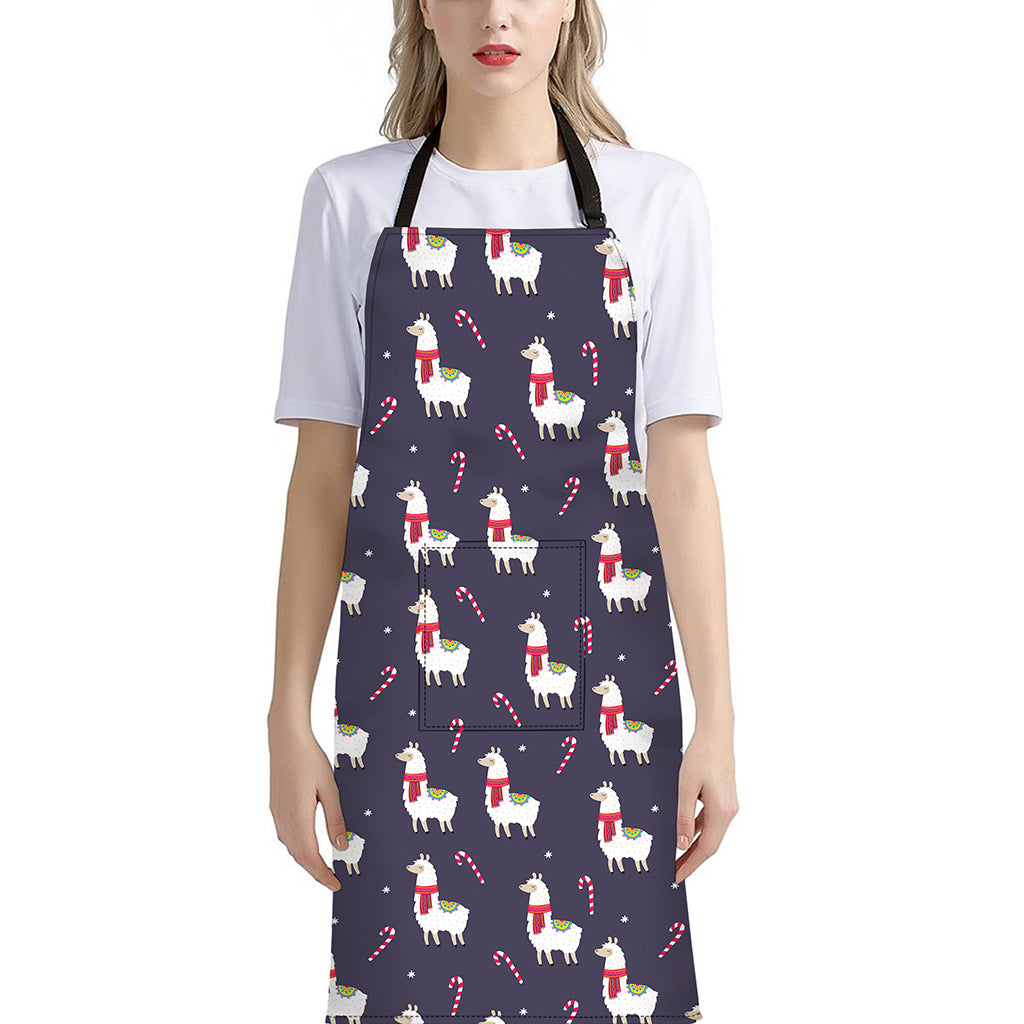 Xmas Llama Pattern Print Bib Apron With Pocket