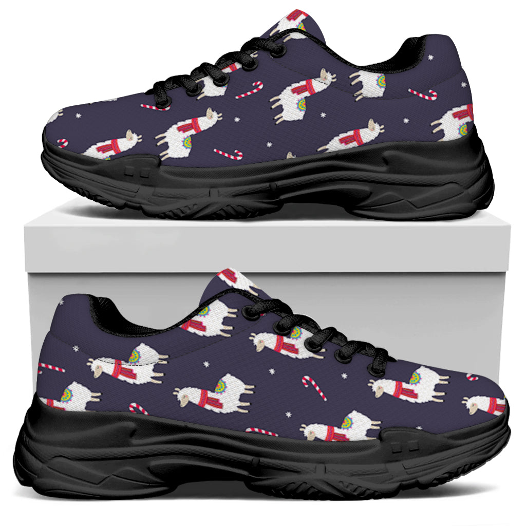 Xmas Llama Pattern Print Black Chunky Shoes