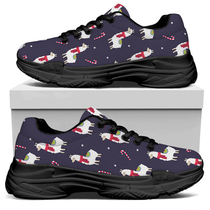 Xmas Llama Pattern Print Black Chunky Shoes