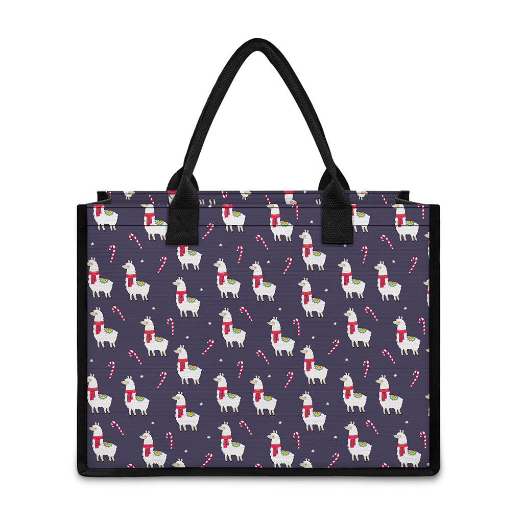Xmas Llama Pattern Print Canvas Tote Bag