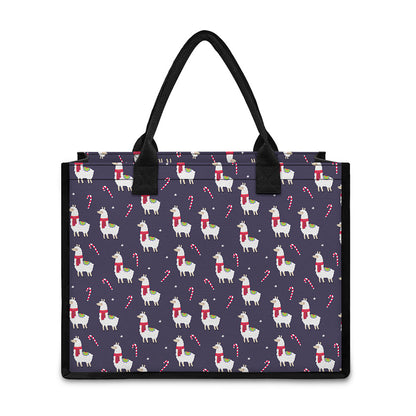 Xmas Llama Pattern Print Canvas Tote Bag