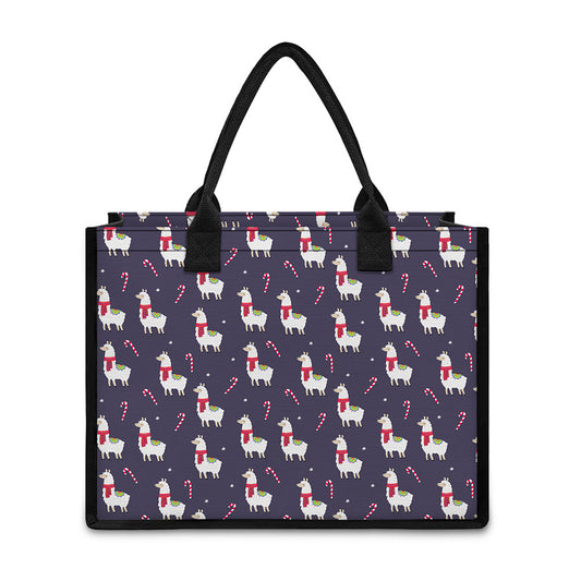 Xmas Llama Pattern Print Canvas Tote Bag