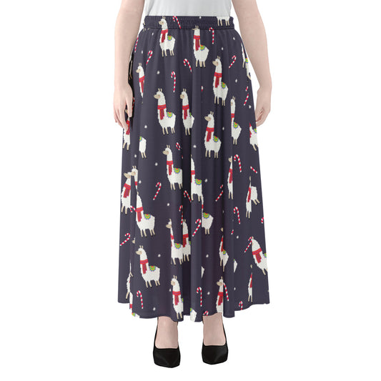 Xmas Llama Pattern Print Chiffon Maxi Skirt