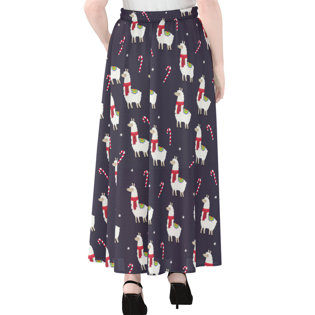 Xmas Llama Pattern Print Chiffon Maxi Skirt