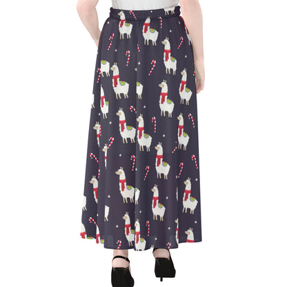 Xmas Llama Pattern Print Chiffon Maxi Skirt