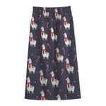 Xmas Llama Pattern Print Cotton Front Slit Maxi Skirt
