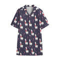 Xmas Llama Pattern Print Cotton Hawaiian Shirt