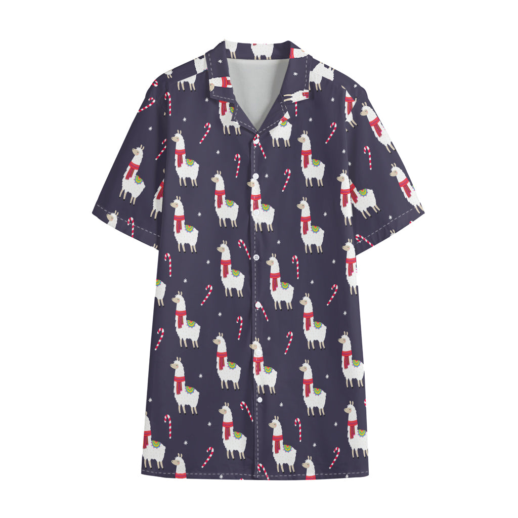 Xmas Llama Pattern Print Cotton Hawaiian Shirt