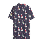 Xmas Llama Pattern Print Cotton Hawaiian Shirt