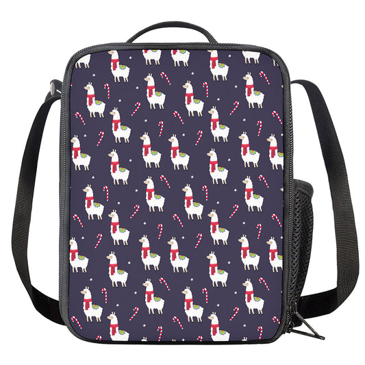 Xmas Llama Pattern Print Crossbody Lunch Bag