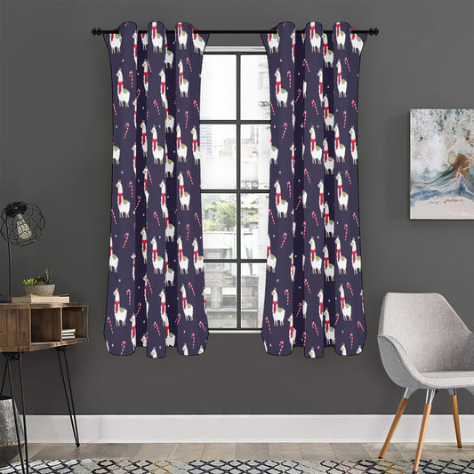 Xmas Llama Pattern Print Curtain