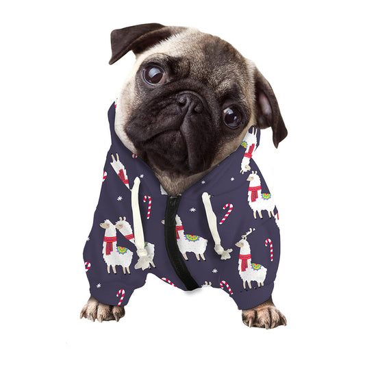 Xmas Llama Pattern Print Dog Zip Up Hoodie
